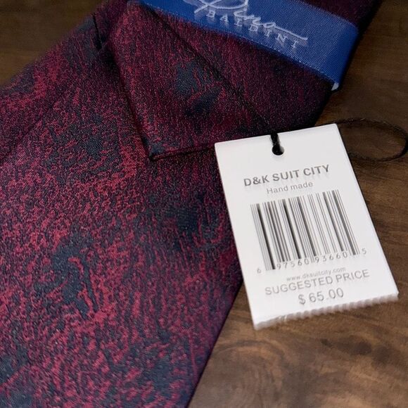 Pino Baldino Burgundy Black Tie with pocket square - Picture 3 of 6